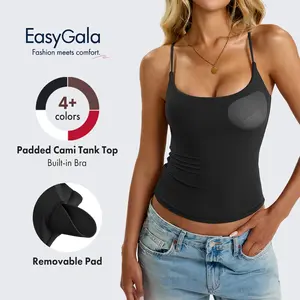 EasyGala Womens Padded Cami Tank Tops Double Lined Spaghetti Strap Built in Bra Shirts Slim Fitted Basic Summer Cloth 2026 #summervibes