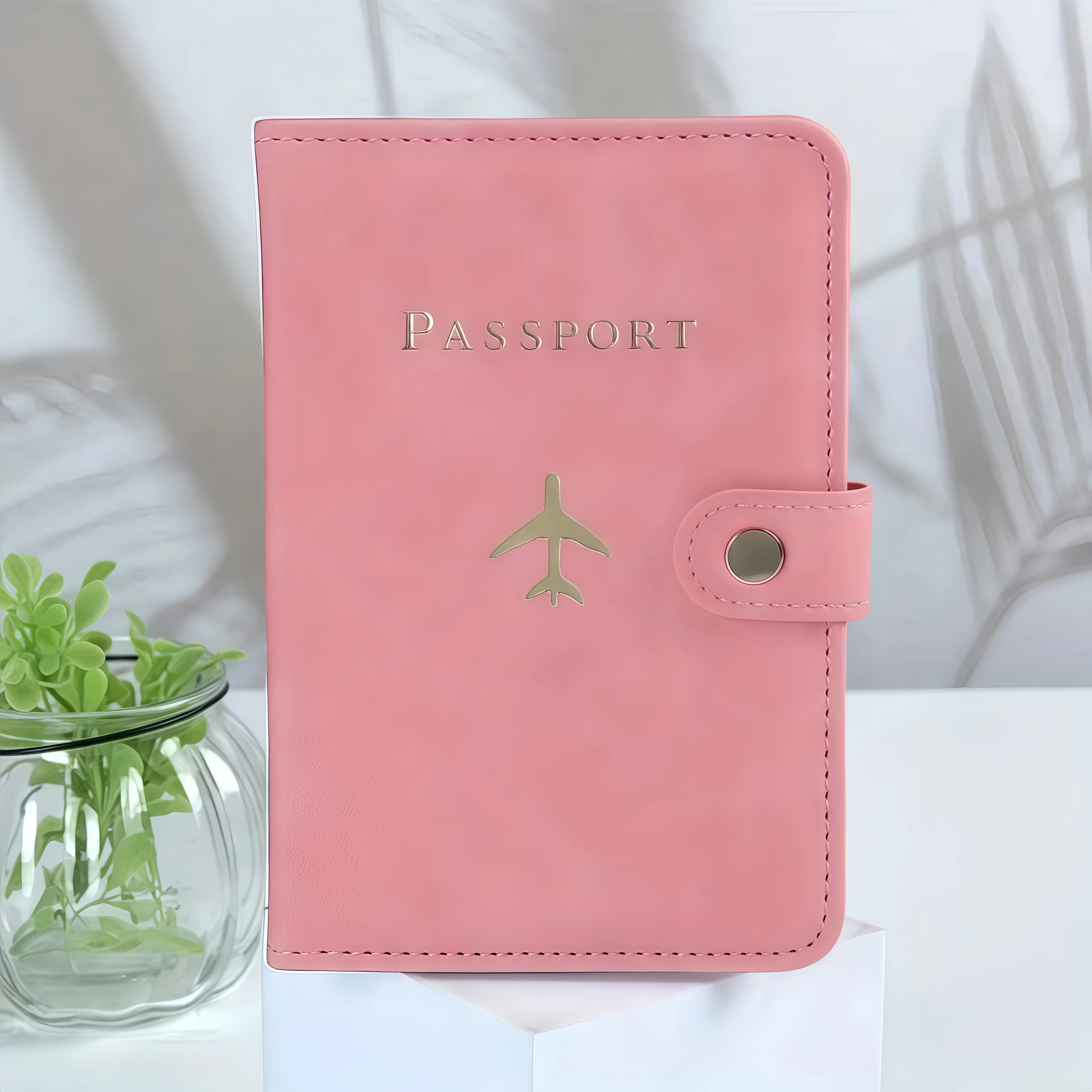 Passport Holder Cover Case, Personalized Leather Passport Wallet with Gold Stamping Name, Premium Waterproof RFID Travel Wallet for Women Men, Ideal for Vacation Study Abroad Office Business Trip Gift