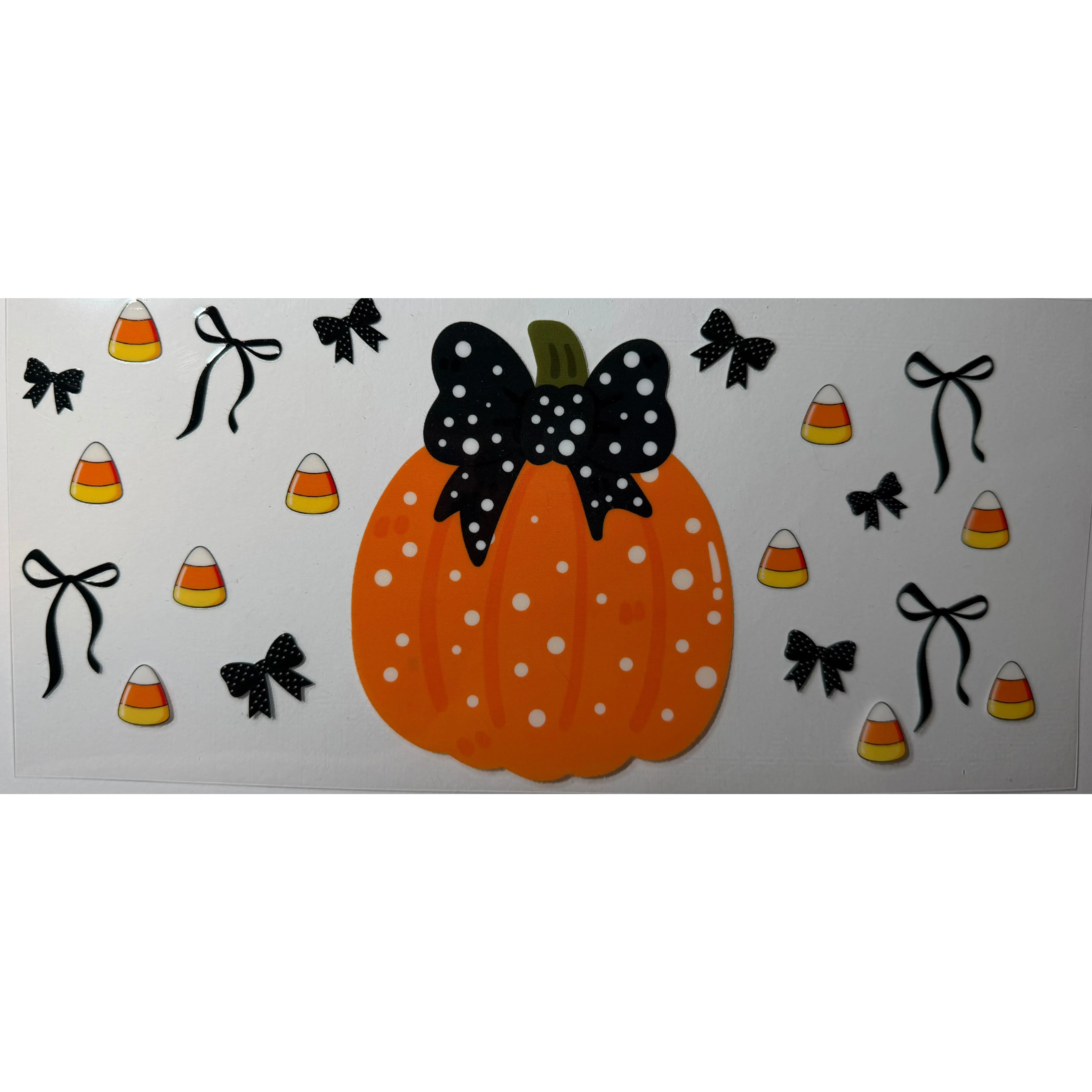 Halloween Pumpkin Bow UV DTF Element Sheet | Coquette Pumpkin Decals | Candy Corn & Black Bow Transfers | Fall Tumbler Wrap Accessories