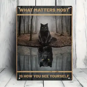 1pc Retro Black Cat Metal Tin Sign - Vintage Inspirational Quote Wall Art, Weatherproof & Pre-Drilled, Ideal for Home, Bar, Garage, Lawn - English Text, Unique Gift Idea, metal Decor 8*12In(20*30Cm)