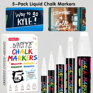 White Liquid Chalk Markers 5-Pack or 10-Pack - Dry Erase Pen for Chalkboard Signs Windows Blackboard Glass - Water Base Vivid Color