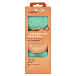 Cleanlogic Bath and Body, Makeup Removing Facial Buffers, 3 Dual-Textured Buffers