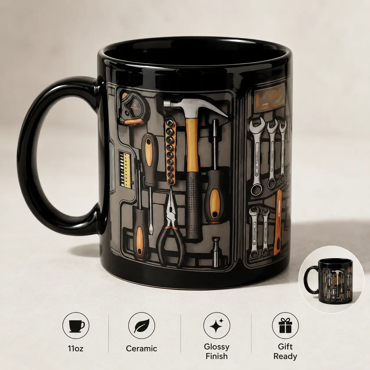 Auto Mechanic Mug 11oz, Funny Toolbox Design Ceramic Coffee Cup, Gift for Mechanics, Car Lovers, Dad & Coworkers