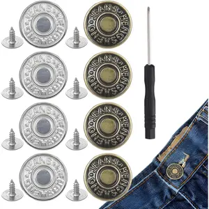 8 Sets Jean Buttons,Jean Button Replacement,17mm  and Adjustable Metal Buttons for Loose Jeans, No Tools and No-Sew  Tightener, DIY Pants Button Pins