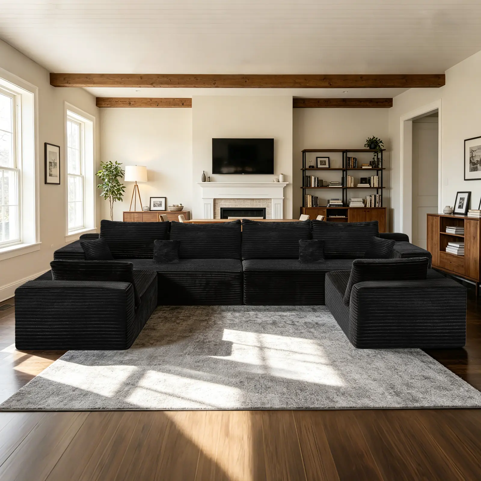 HSECOYAY Oversized 120" U Shape Cloud Couch PlusSectional Sofa with Chaise Moder Modular Sofa with 10 SoftPillows & Lounge Chairs Boneless Upholstered Couches forLiving Room Bedroom Plush Corduroy Fabric