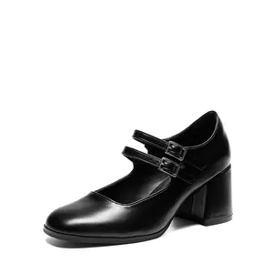 Dream Pairs Women's Double Straps Mary Janes Chunky Pumps
