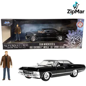 Jada Toys Supernatural Join The Hunt Dean Winchester & 1967 Chevrolet Impala SS Diecast Car Figure Set 1:24 Scale Black Sport Sedan Official Collector Gift
