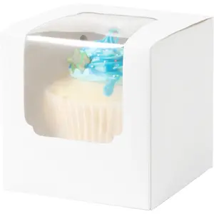 25 count Single White Cupcakes Containers  Boxes with Window Inserts Handle for Wedding Candy Boxes (25P-White)