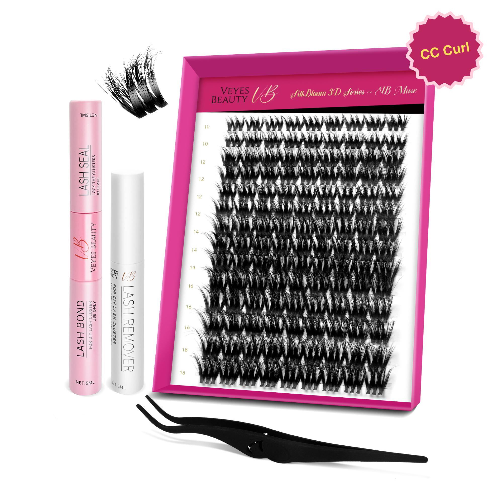 VEYESBEAUTY VB-Muse 3D Volume Cluster Lashes Individual Lash Extensions Layered Fluffy Eyelashes Wispy Faux Mink Lash Newbie's Five-Second DIY Mixed Length Large Tray for Self Application Makeup at Home Cosmetic Eyelashes Extensions