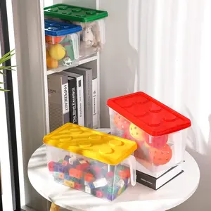 Stackable Plastic Storage Box with Lid, Handle, Brick Style Container, Toy Organizer for Building Blocks and Dolls, 4 Colors Available