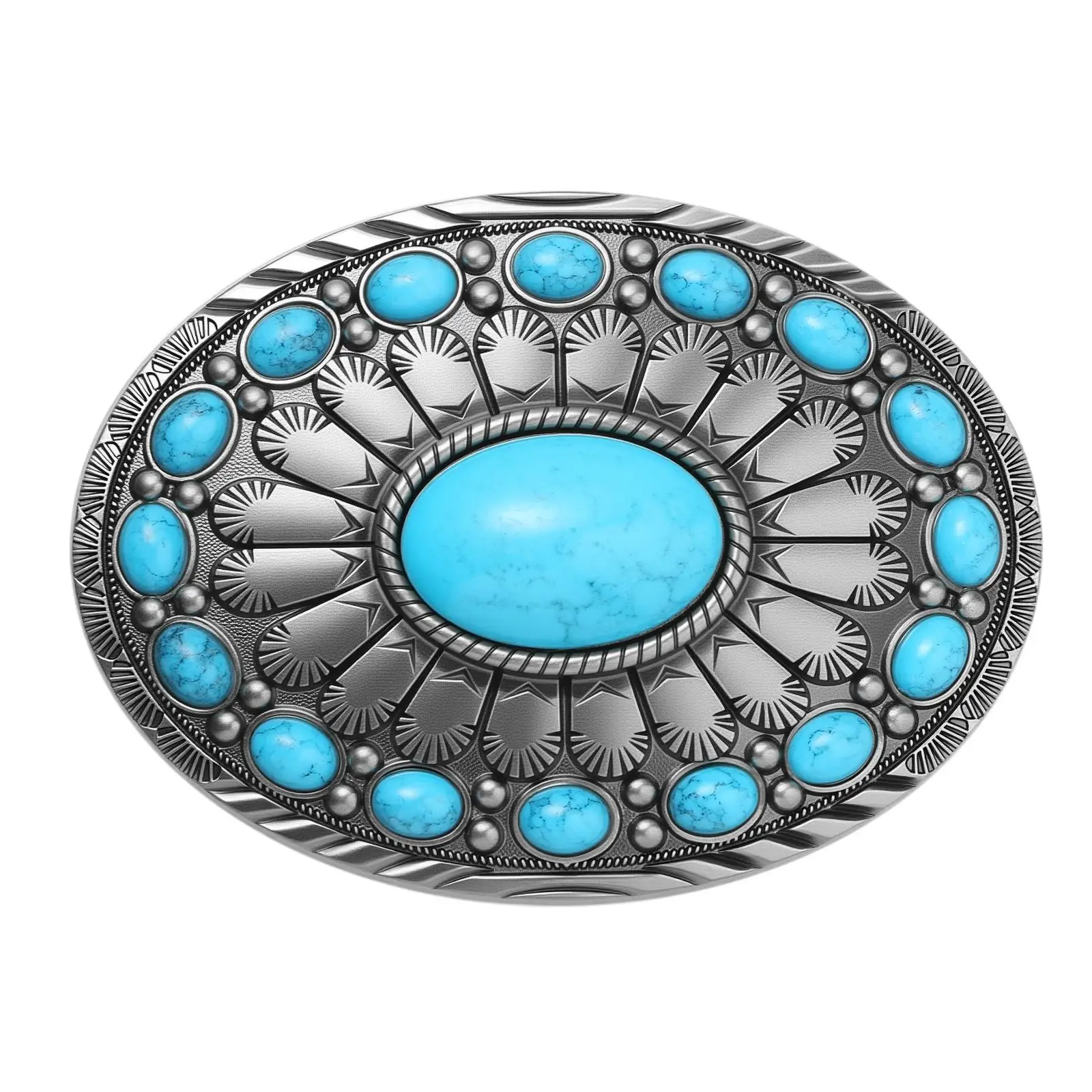 OIDEA Women's Boho Western Belt Buckle, Antique Silver Concho Style with Turquoise, Sunflower or Feather Engraving, for 1.4"-1.6" Belts, Antique Finish, Concho Look, Sunflower/Feather, Material": "Zinc Alloy, Festival Outfits