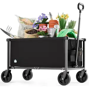 29.3" Collapsible Wagon Cart, 150L Heavy Duty Folding Utility Wagon with Wheels, 260 lbs Load, Portable Rolling Cart for Garden, Shopping, , Camping, Black