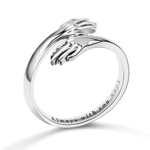 Sebina S925 Hug Ring “Always with you” Adjustable Ring 925 Sterling Silver Jewelry Gifts for Women Men Girlfriend Boyfriend Lover Anniversary Halloween Friend Birthday Graduation Christmas Daily Couple Daughter Mom