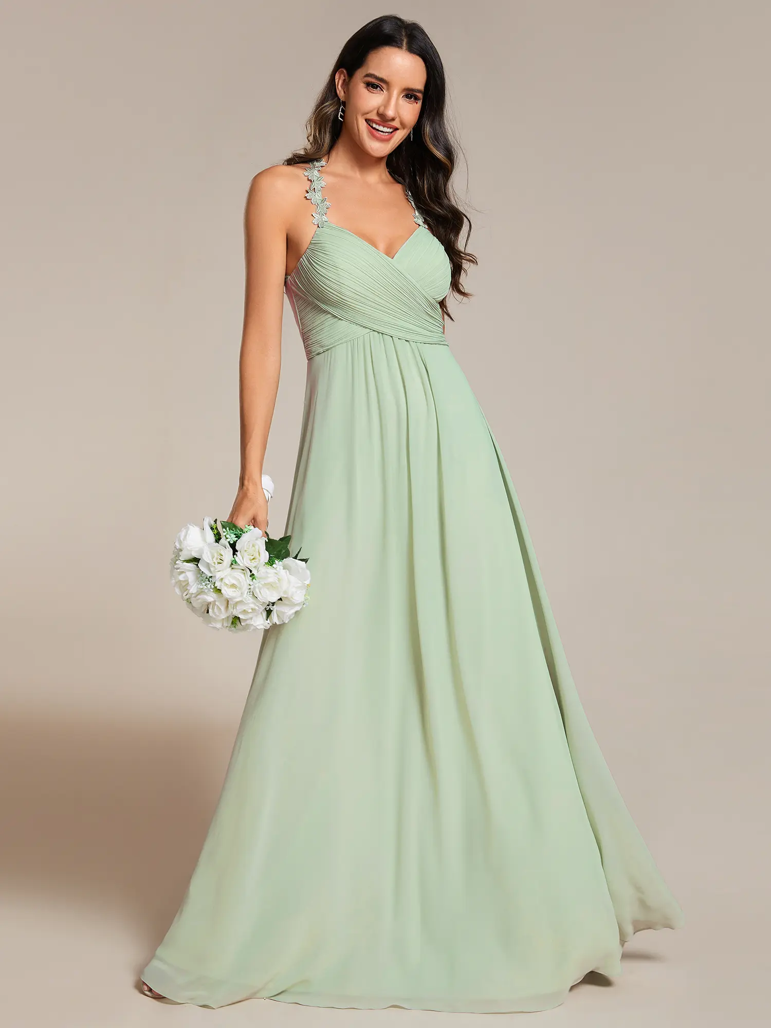 Ever-Pretty Floral Halter Neck Pleated Backless Bridesmaid Dress in Chiffon 02092, Women, Zipper, Style, Minimalist