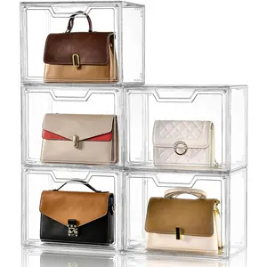 Purse Organizer for Closet,Clear  Display Case for Handbag Organizer, Purse Storage Box with  Door, Plastic Storage Bins for Book, Collectibles,  (5 Pack)