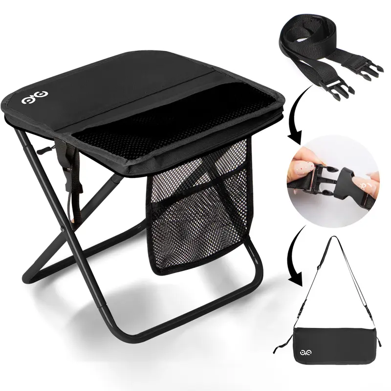 Camdoor Upgraded Folding Stool for Outdoor Enthusiasts, Ultralight 1.5lbs (Supports Up to 400 lbs) with Side Pockets & Shoulder Strap, Portable Camp Seat for Camping, Hiking, Fishing, BBQ & More Scenarios