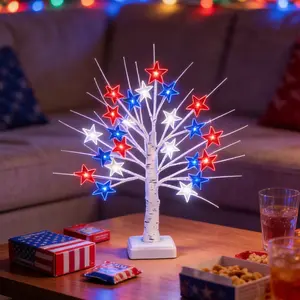 Pack of 1, 4th of July Patriotic Tree Lights, featuring 24 red, white, and blue LED star lights, USB/battery-powered, World Cup tree lights for home desktop party decorations and tree lighting