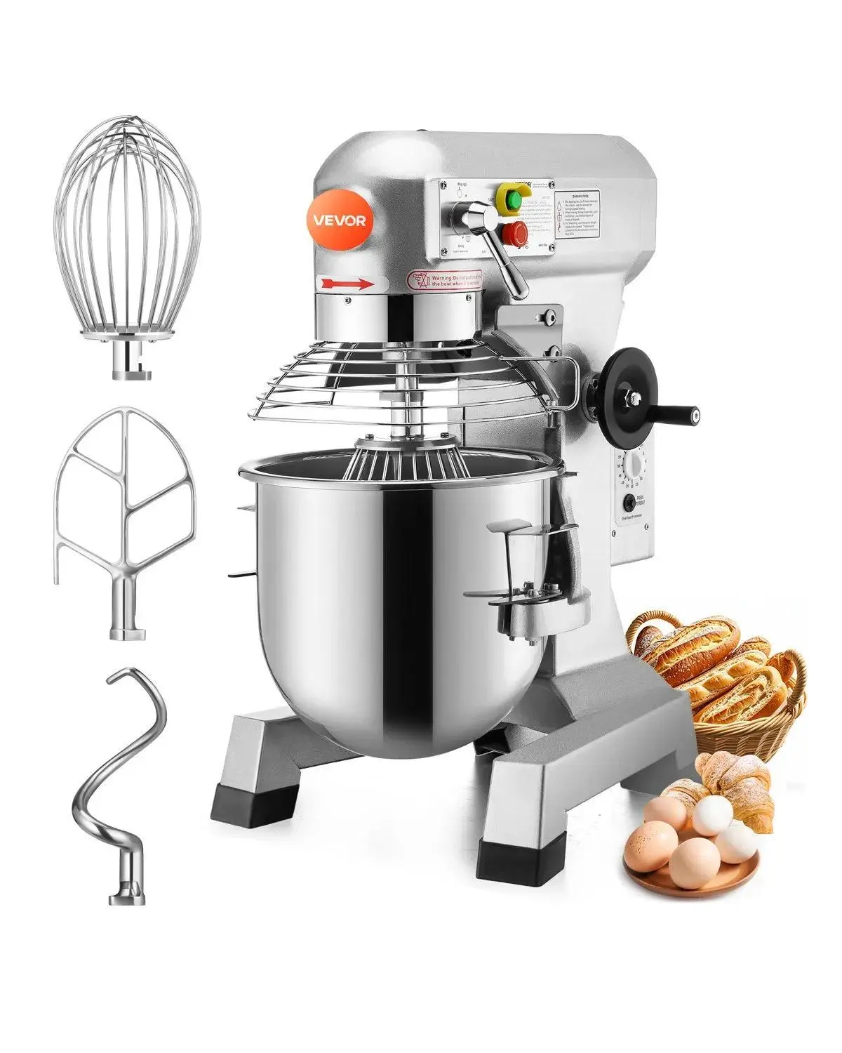 【Summerfinds】VEVOR Commercial Food Mixer 30Qt 1100W 3 Speeds Adjustable 105/180/408 RPM Heavy Duty 110V with Stainless Steel Bowl Dough Hooks Whisk Beater for Schools Bakeries Restaurants Pizzerias