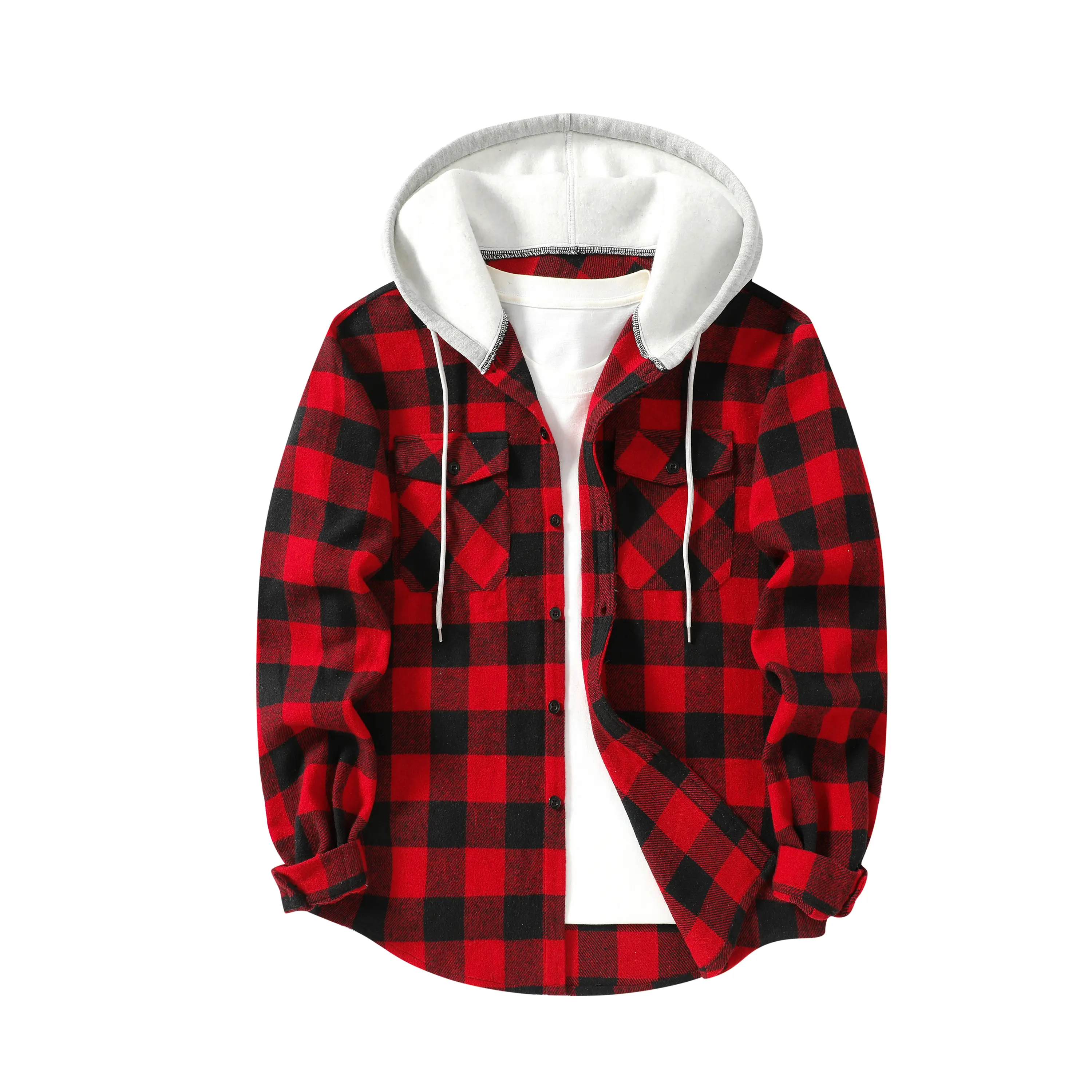 Men’s versatile hooded plaid flannel two-piece set featuring a loose-fit button cardigan that suits all body types; one jacket suitable for lounging, commuting, short workouts, and in-person dates. shirt men Men’s versatile hooded plaid flannel two-piece set featuring a loose-fit button cardigan that suits all body types; one jacket suitable for lounging, commuting, short workouts, and in-person dates. shirt men