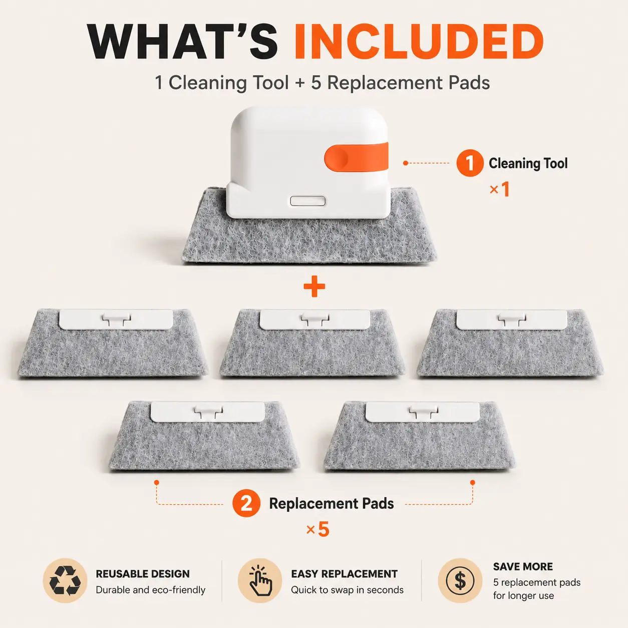 1 Cleaning Tool + 5 Replacement Pads