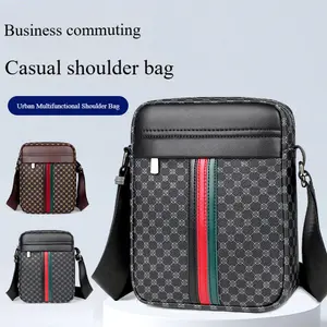 SH270 New Men's Plaid Shoulder Bag Fashionable Casual Crossbody Bag Trendy Small Sling Bag Backpack Vintage Black