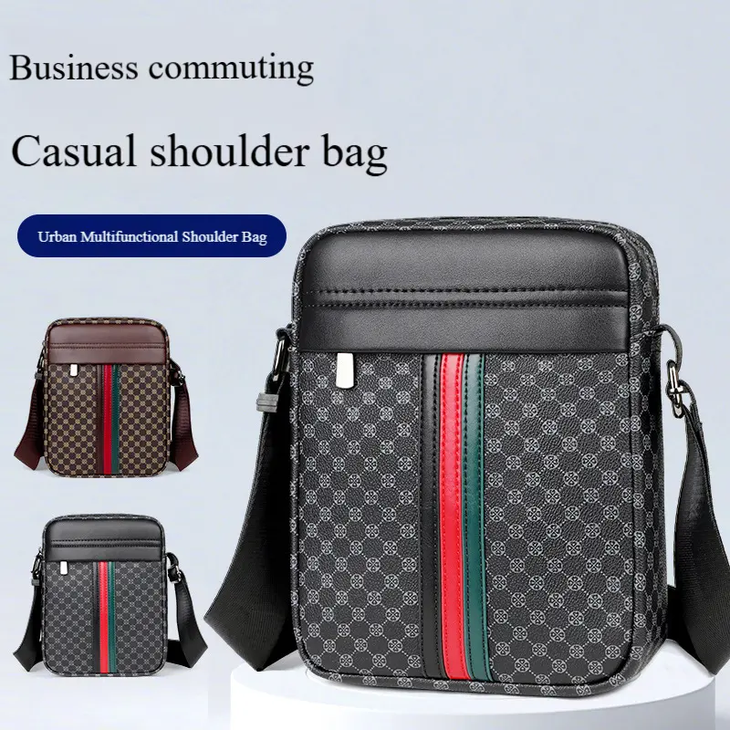 SH270 New Men's Plaid Shoulder Bag Fashionable Casual Crossbody Bag Trendy Small Sling Bag Backpack Vintage Black