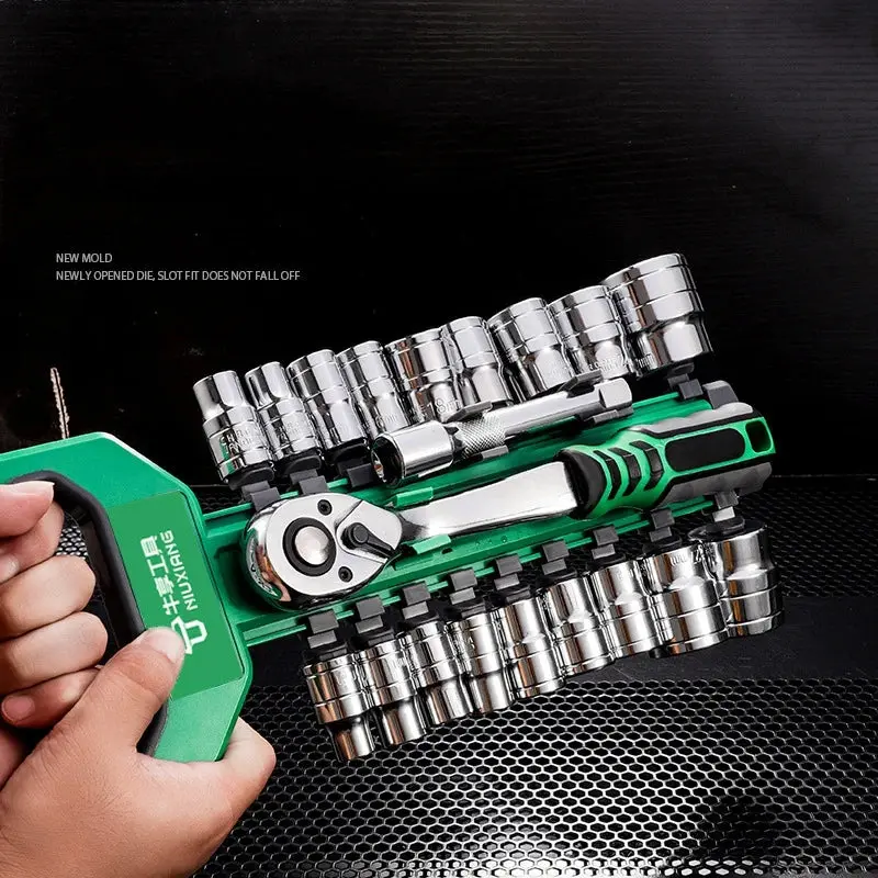 Drive Socket Set 3/8 CR-V Metric and Imperial Sockets With Quick-Release Ratchet Wrench, Pro Model 72 Teeth, Sockets