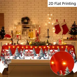 Christmas Red Snowman and Snowflake Rectangular Tablecloth – Perfect for Holiday Parties and Table Decorations