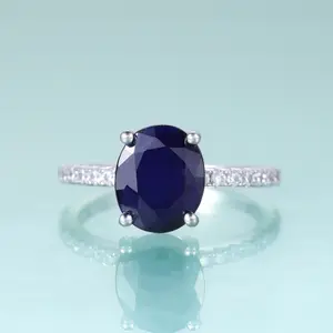 Vintage Oval Blue Sapphire Engagement Ring 925 Sterling Silver Dainty Promise Ring  September Birthstone Jewelry GB