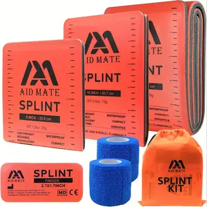 AID MATE Splint: 7pcs Outdoor First Aid Splint Set (4 Splints and 2 Tape Sets) with Storage Bag - Lightweight, Waterproof, Reusable - Great for Outdoor Activities, Camping, Hiking and Pets