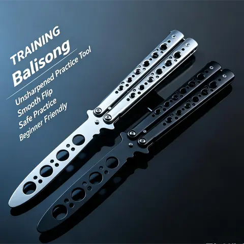 Durable Stainless Steel Balisong Trainer - Unsharpened Safety Training Tool for Beginners, Realistic Balisong Flip Feel, Sports & Outdoor Camping Hiking Camp Kitchen Accessory, Unsharpened Design