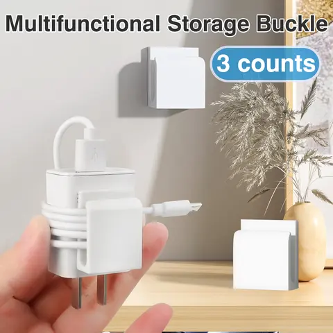 3 Counts Cable Clips Cord Organizer Holder for Desk, Works for Organizing Cables at Home and Office,White