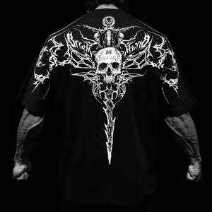 PowerFit "Darkness" - "DARKSIDE SPORTS" Oversized Tee, Pure Cotton, Heavyweight Loose Fit Trendy Casual Short-SleevedT-Shirt Menswear Designer Clothes