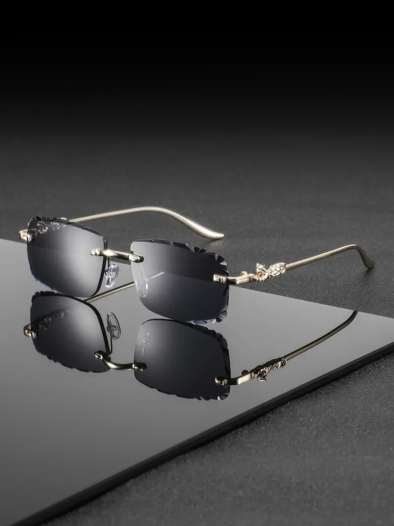 rimless rectangle sunglasses men display picture 1