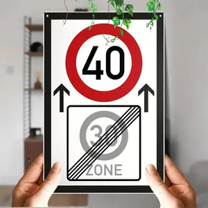 Celebrating a 40th Birthday Milestone Sign Featuring the Number Forty Wall Decor with Zone Label in Durable Aluminum Retro Road Sign Style for Home Office and Party Perfect Gift for Men and Women