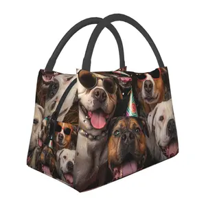 Lunch box, lunch bag, reusable portable insulation bag, insulation bag,cute puppy pattern, suitable for outdoor camping, work, school, fitness