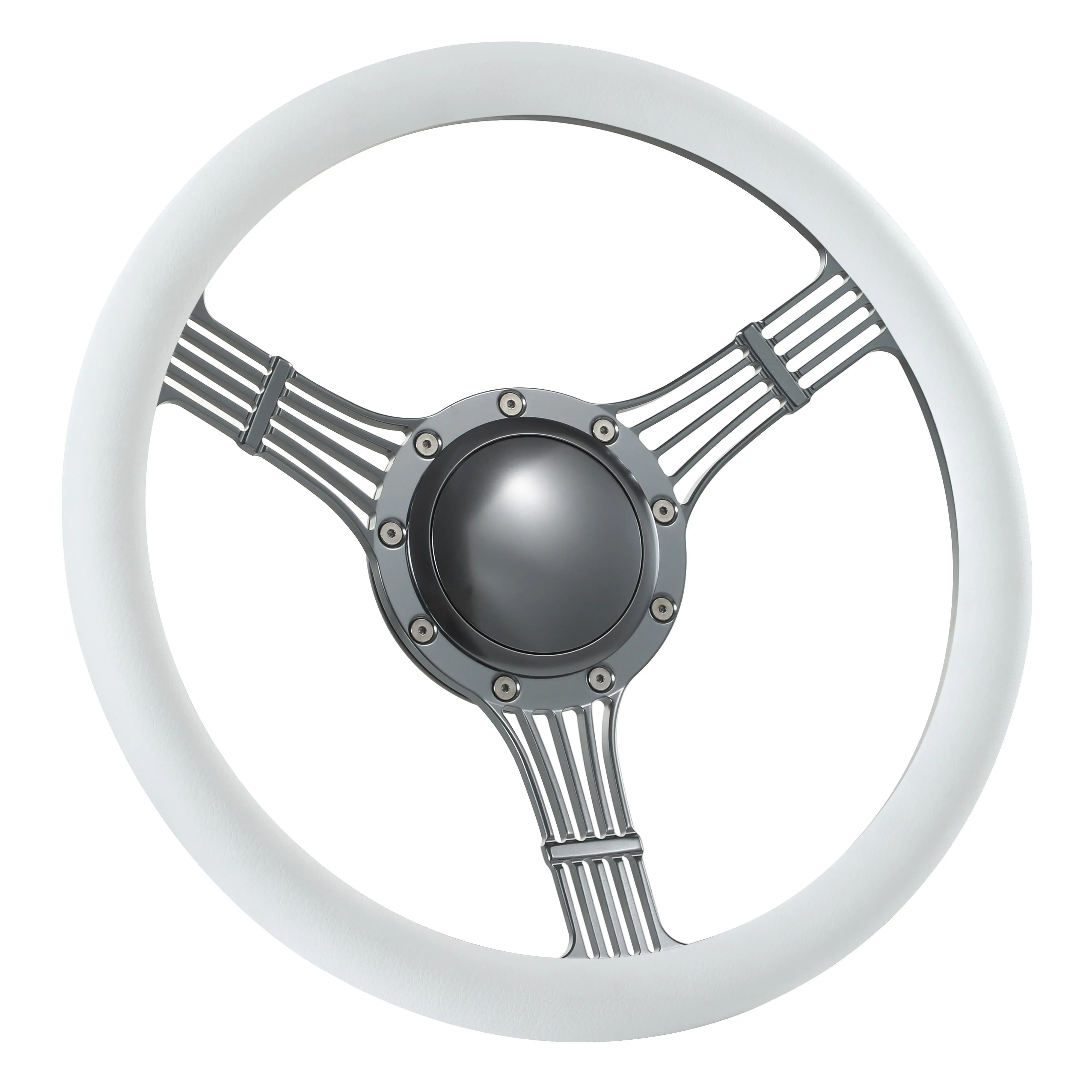 14" Gun Metal Billet Aluminum Steering Wheel for Aftermarket Cars, with Horn Button, Machined Look, Wide Selection of Car Interior Accessories