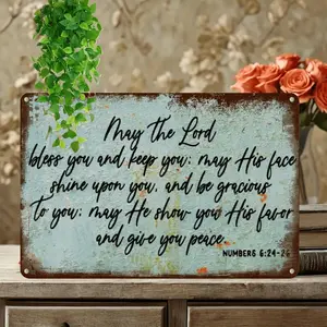 2D Flat, 1pc Vintage Rustic Religious Metal Sign with Inspirational Bible Verse - 8x12 Inch Distressed Wall Art for Church, Home Decor, Spiritual Comfort & Blessings, Religious Home Decor, Rustic Finish, 2D Flat
