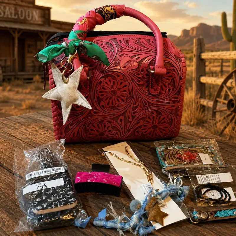 Pink Medium speedy BUNDLE with 3 fashion necklaces , cowhide clip, brush, key fobs and wild rag
