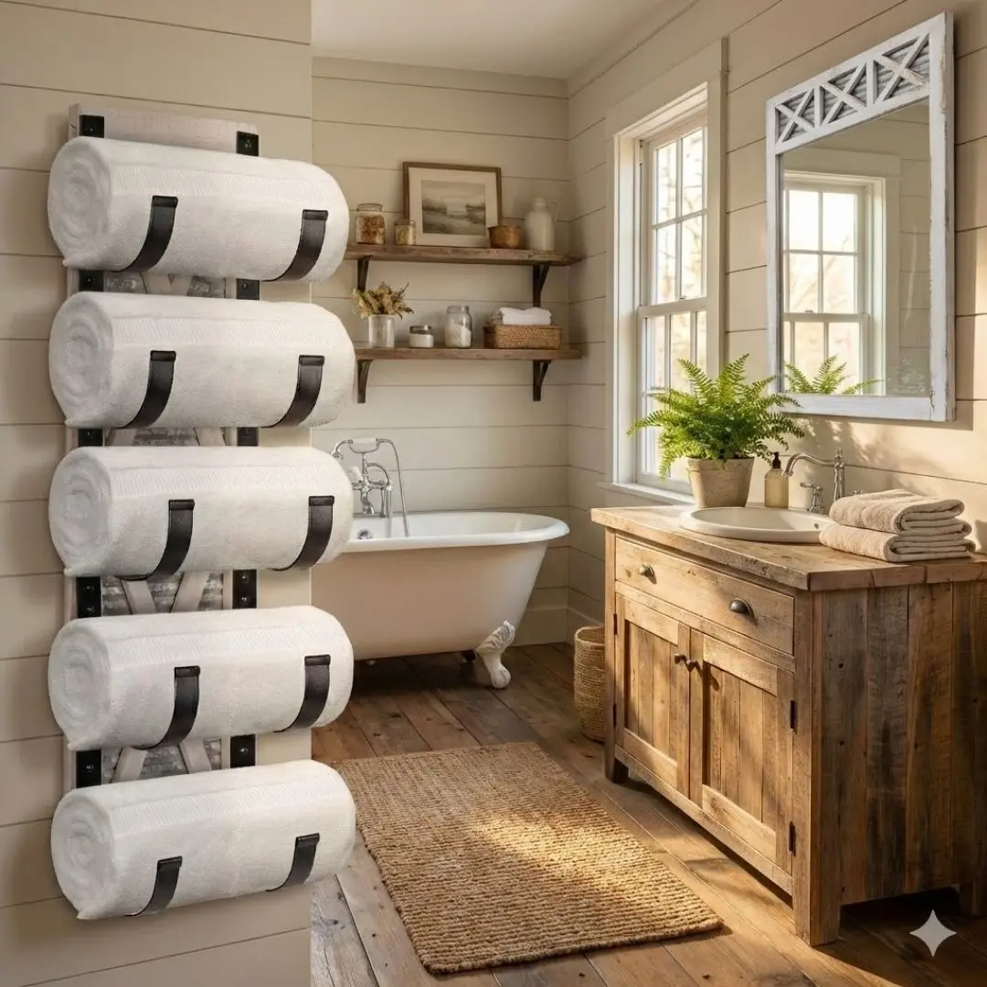 Autumn Alley Rustic Farmhouse Wall Mounted Towel Holder & Wine Rack