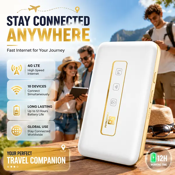 Travel Smarter with FIRSTNUM M5 portable wifi device WiFi 6 Speed No SIM No Contract 13 Hour Battery Global Hotspot for 150 Plus Countries