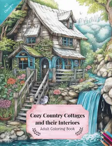Cozy Country Cottages and their Interiors: Adult Coloring Book: 40 Beautiful Designs to Relax your Mind. Great for Adults, Teens and Seniors - Grayscale Coloring Book