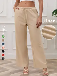 Women's Linen Loose Wide Leg Pants, Thin Breathable Sporty Casual Long Pants, All Seasons Fashion, Comfortable and Stylish