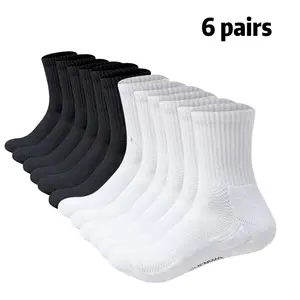 Men's Terry Cushioned Sports Socks, 6-Pack Mid-Length Athletic Socks, Odor-Resistant, Soft & Breathable