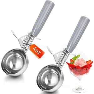 2 count Release Cookie Scoops Ice Cream Scooper with Trigger Release Portion Scoop Stainless Steel for Portion Control, Baking , Cookie Dough, Cupcake Batter (4 oz,Gray)