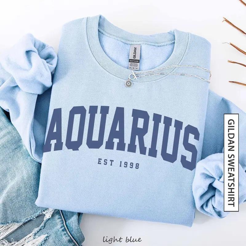 (Leave A Note or DM to Shop) (Ver 3) Custom Zodiac Sweatshirt – Light Blue Color, Custom Year-Est Your Year Astrology Pullover, Cute Horoscope Energy Gift, Unisex Crewneck Sweatshirt, Birthday Zodiac Sign Outfit