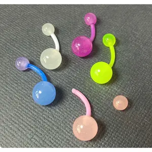 5pc Bulk Pack Bioflex Glow in the Dark Belly Rings 14g Navel Naval Body Jewelry