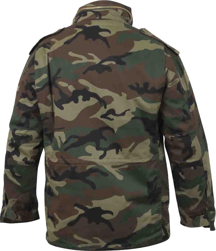 Woodland Camouflage - Tactical M-65 Field Jacket Army Coat M65 - Poly/Cotton Twill - with Removeable Liner
