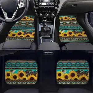 4pcs Sunflower Pattern Car Mat Set, Universal Size, Non-Slip, Easy to Install, Suitable for Car, Suv, Tesla, Unisex Gift