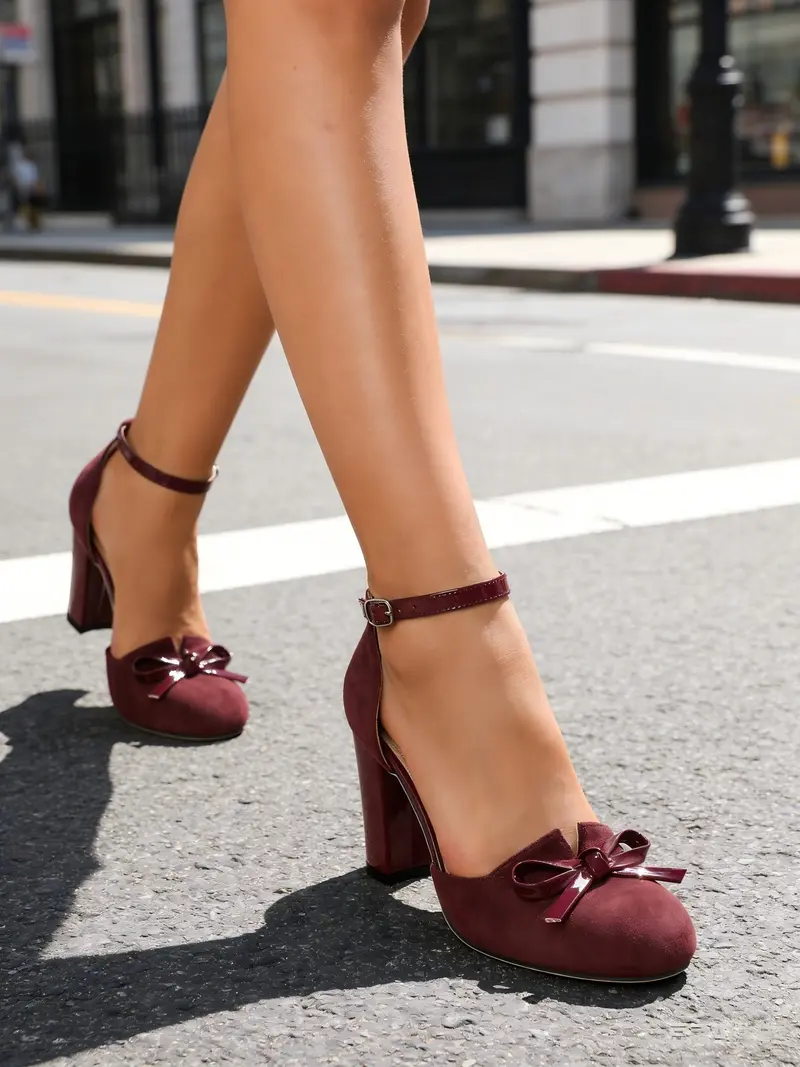 Block Heel Burgundy Strappy Shoes Block Heel Burgundy Bridesmaid Shoes  Black Dress With Burgundy